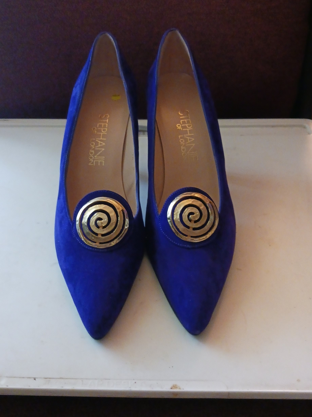Purple Suede Pointed Toe Flats with Gold Accent